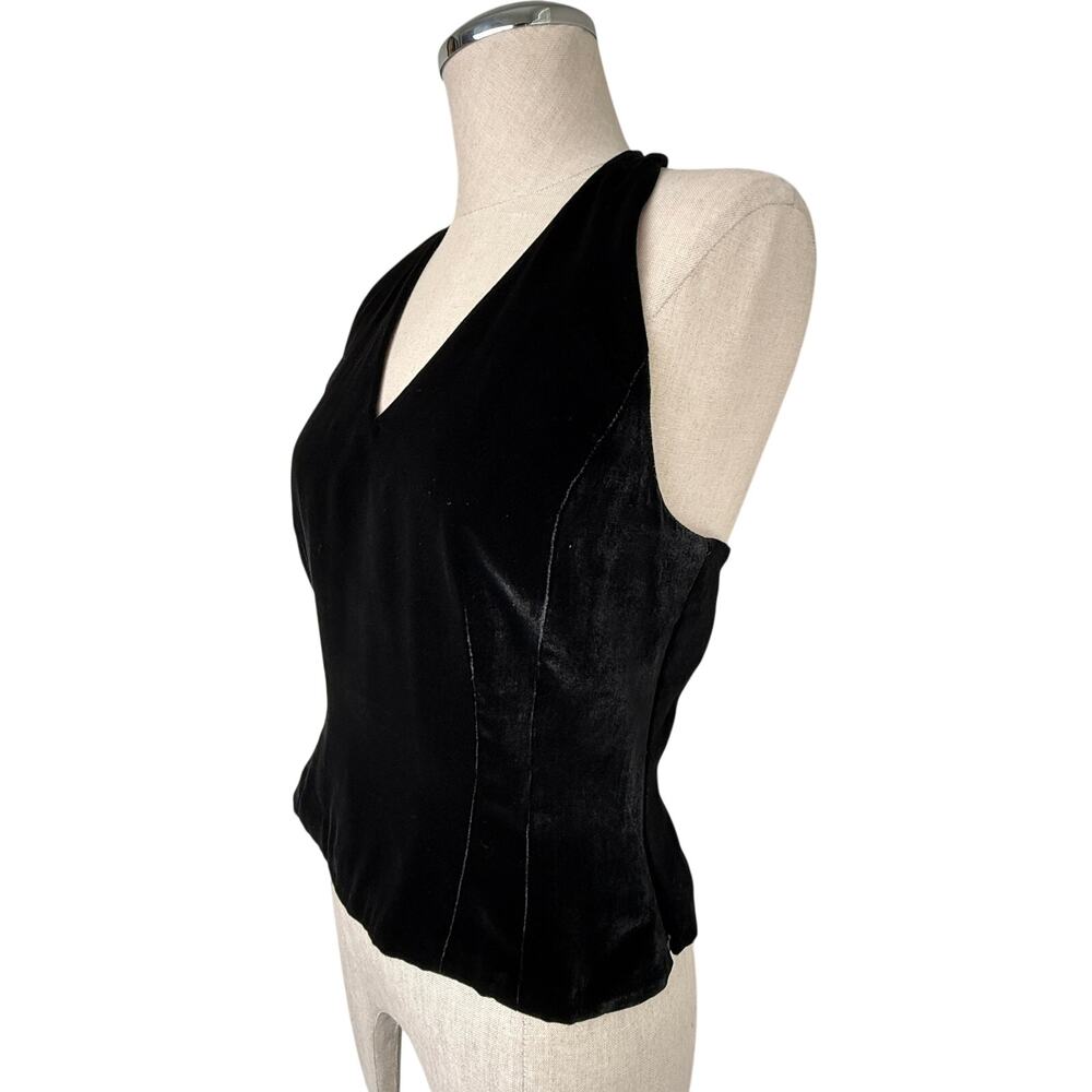Vintage Ann Taylor Silk Blend Velvet Halter Top Black Size 4 Minimal 90s Y2K